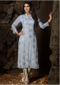 Grey Color Designer Chinnon Kurti